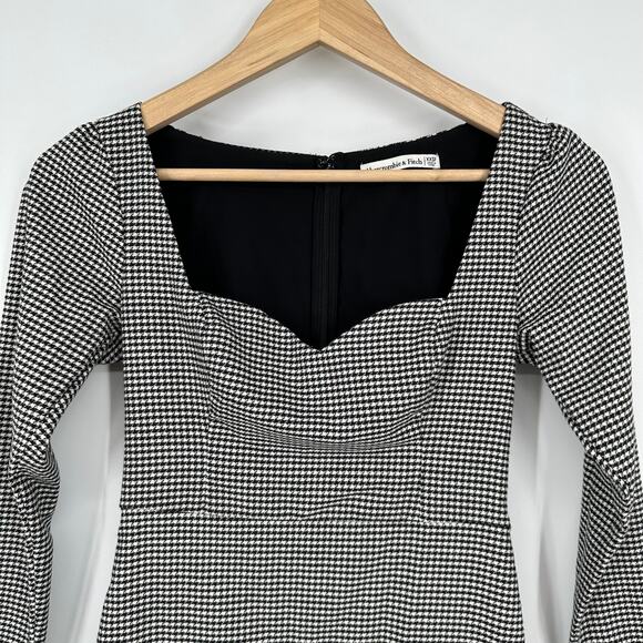 Abercrombie & Fitch 90’s Sweetheart Mini Dress Houndstooth Plaid Long Sleeve - Picture 4 of 9